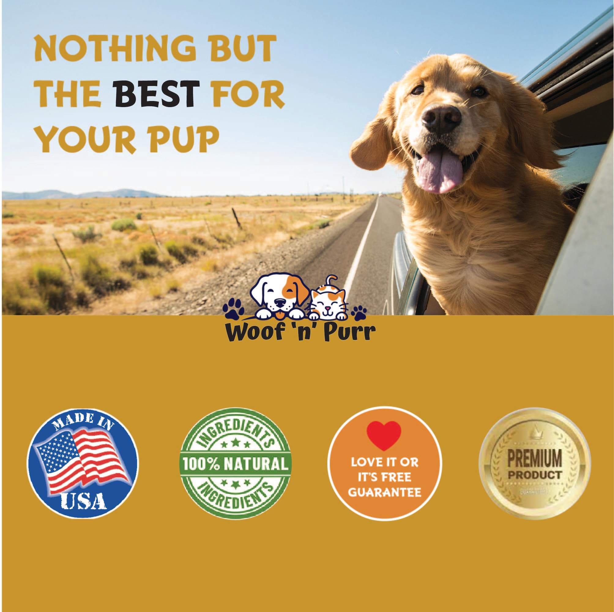 Woof 'n' Purr packaging-1oz-bottle-hero showcases a compact, travel-friendly solution.