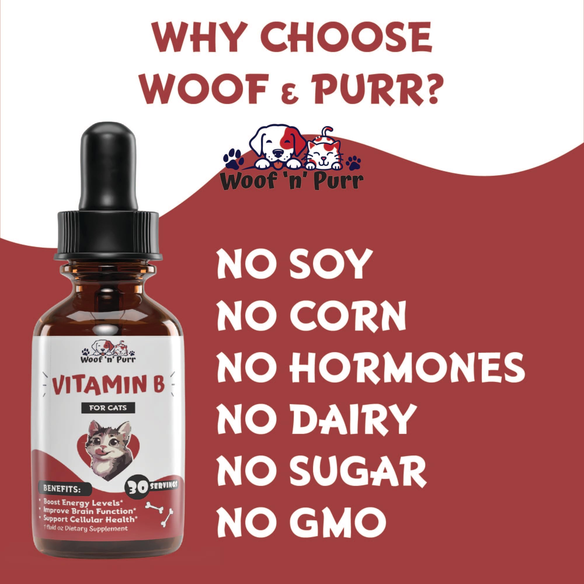 Woof 'n' Purr Vitamin B for Cats USA-made label signals quality.