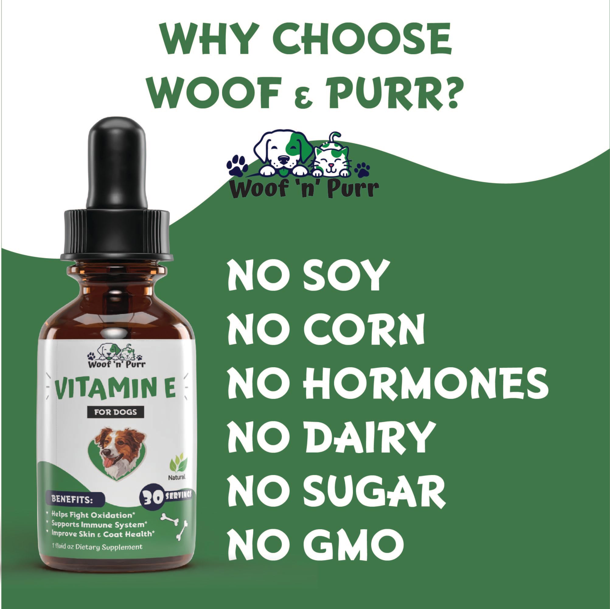 Woof 'n' Purr Vitamin E for Dogs immune-boosting antioxidant support for resilient pups.