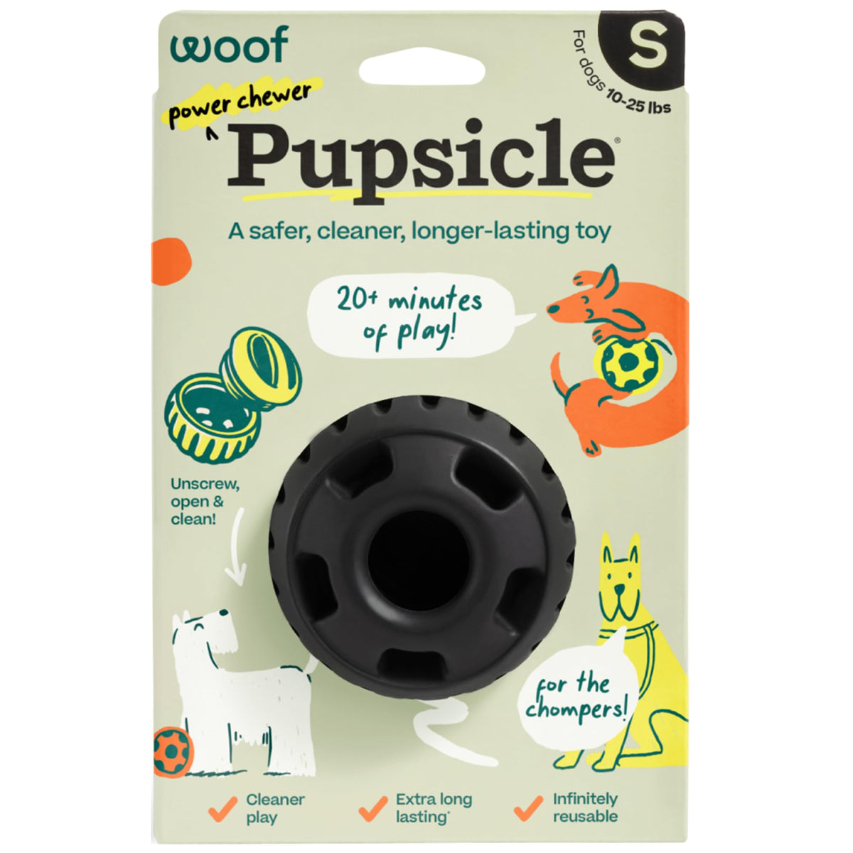 WOOF Power Chewer Pupsicle durable toy for aggressive chewers keeps pups engaged.