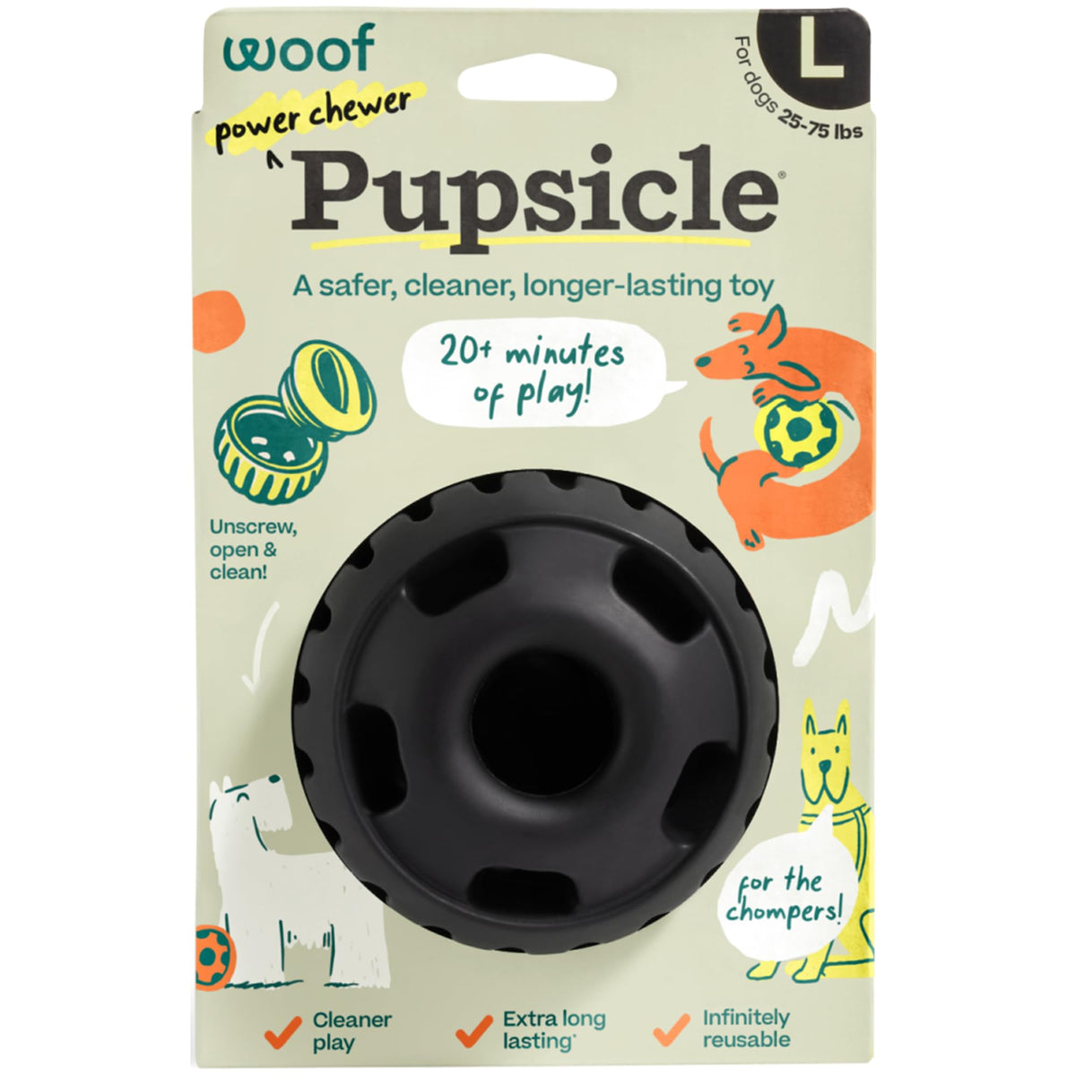 WOOF Power Chewer Pupsicle side view shows rugged durability for tough chewers.