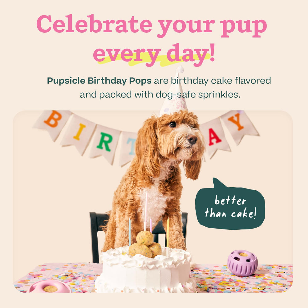 WOOF Pupsicle Birthday Pops closeup reveals soft, chew-friendly texture dogs savor