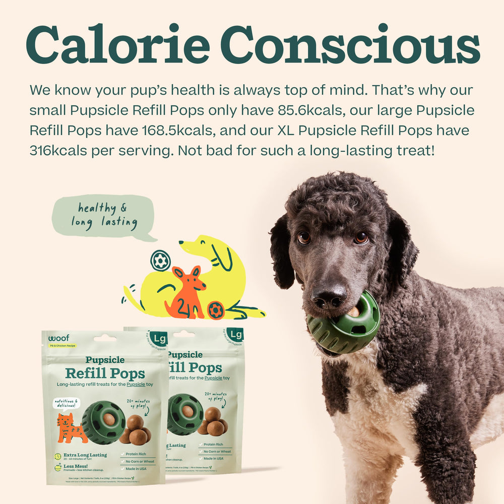 WOOF Pupsicle Chicken Refill Pops ingredients highlight chicken plasma and peanut butter for dogs.