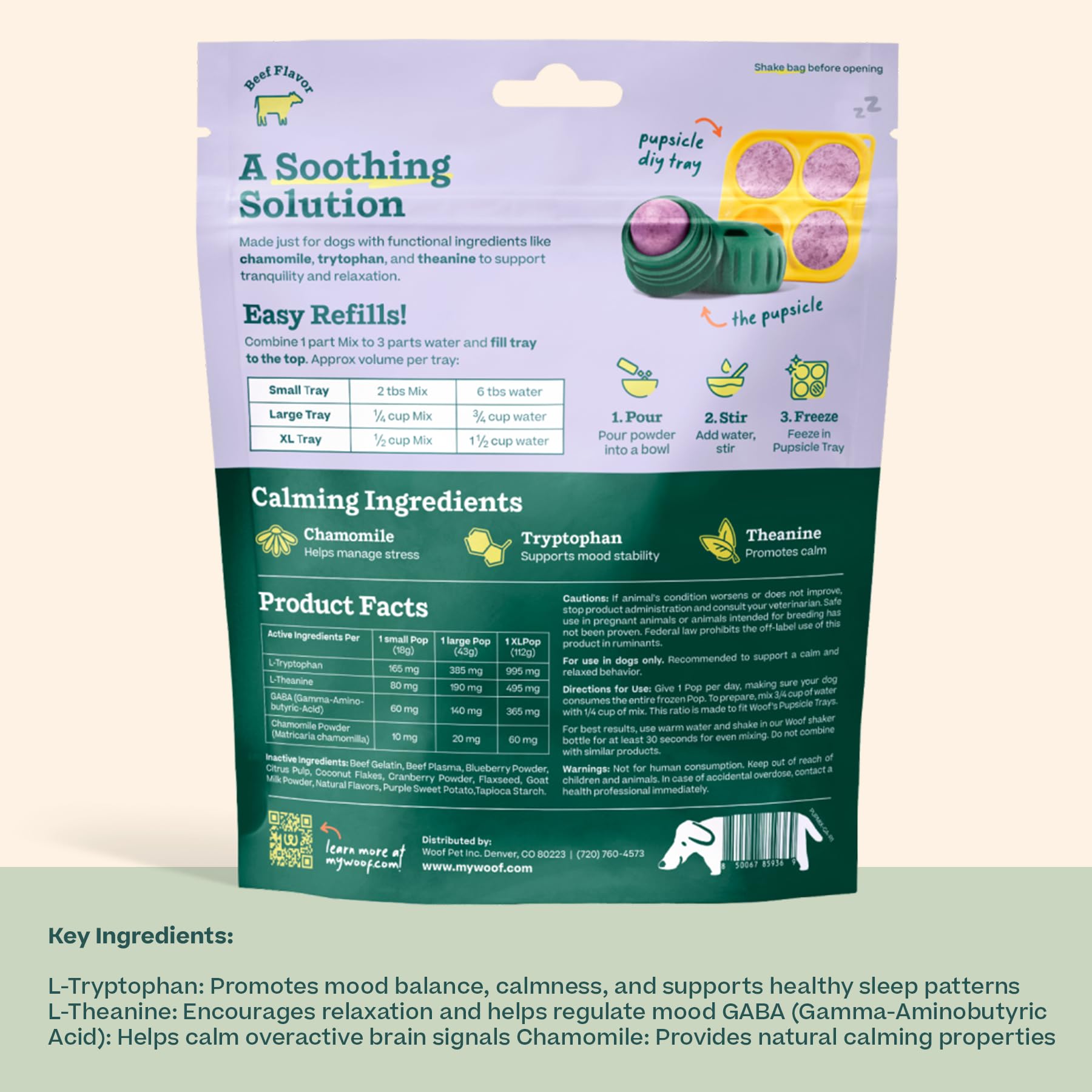 WOOF Pupsicle Mix being stirred in a bowl for quick, customizable prep.