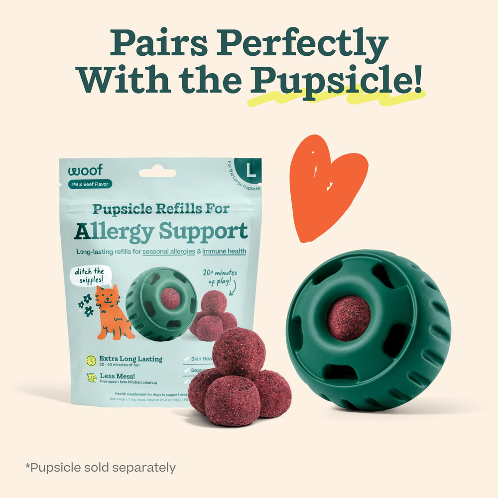 Woof Pupsicle Refill Pops ready for hikes and park outings with allergy-friendly nutrition.