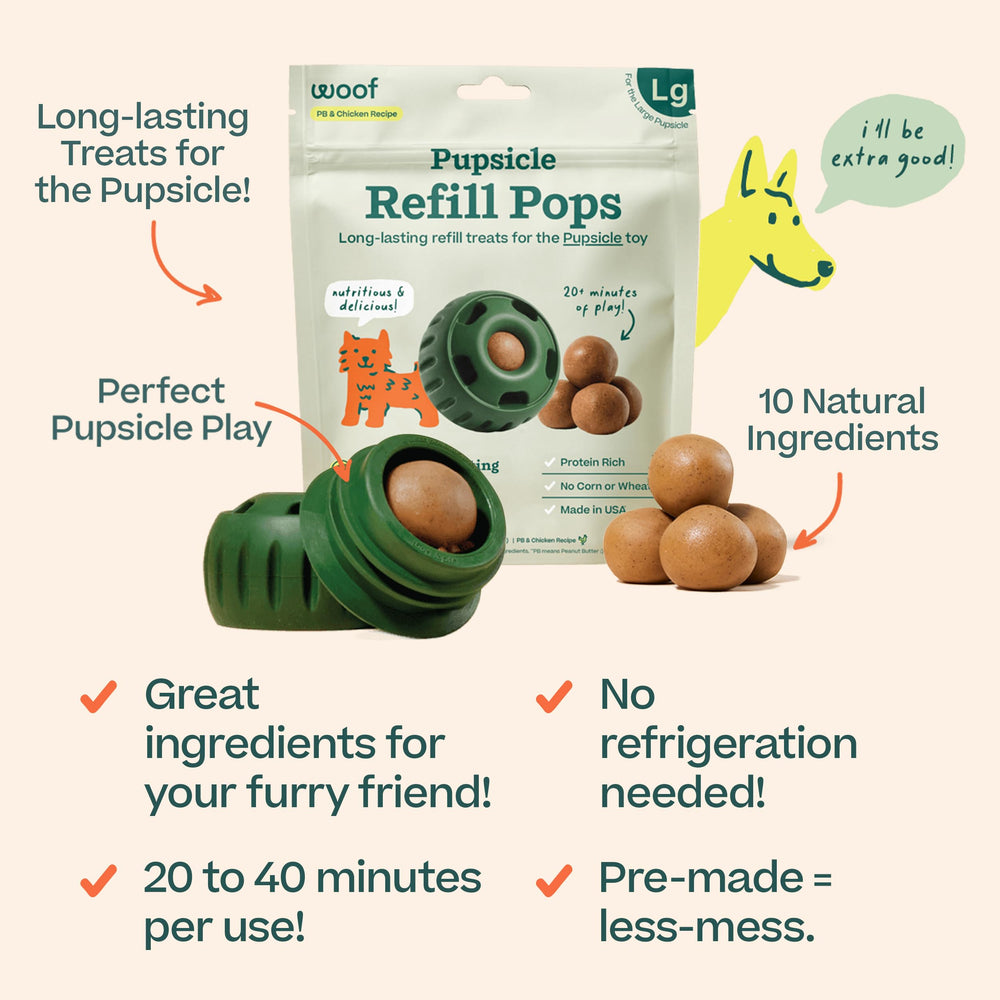 WOOF Pupsicle Refill Pops close-up of ingredients like chicken and peanut butter