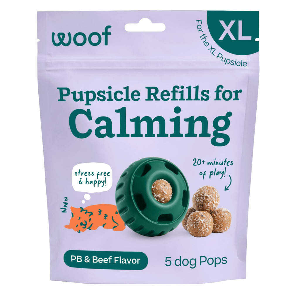 WOOF Pupsicle Refill Pops close-up, showcasing a calming treat for dogs during play.