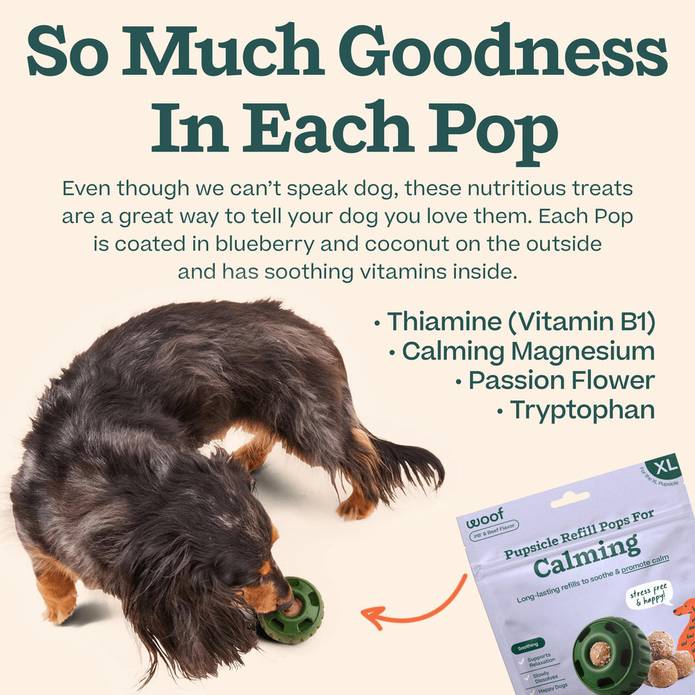 WOOF Pupsicle Refill Pops ingredients include Passion Flower and Magnesium.