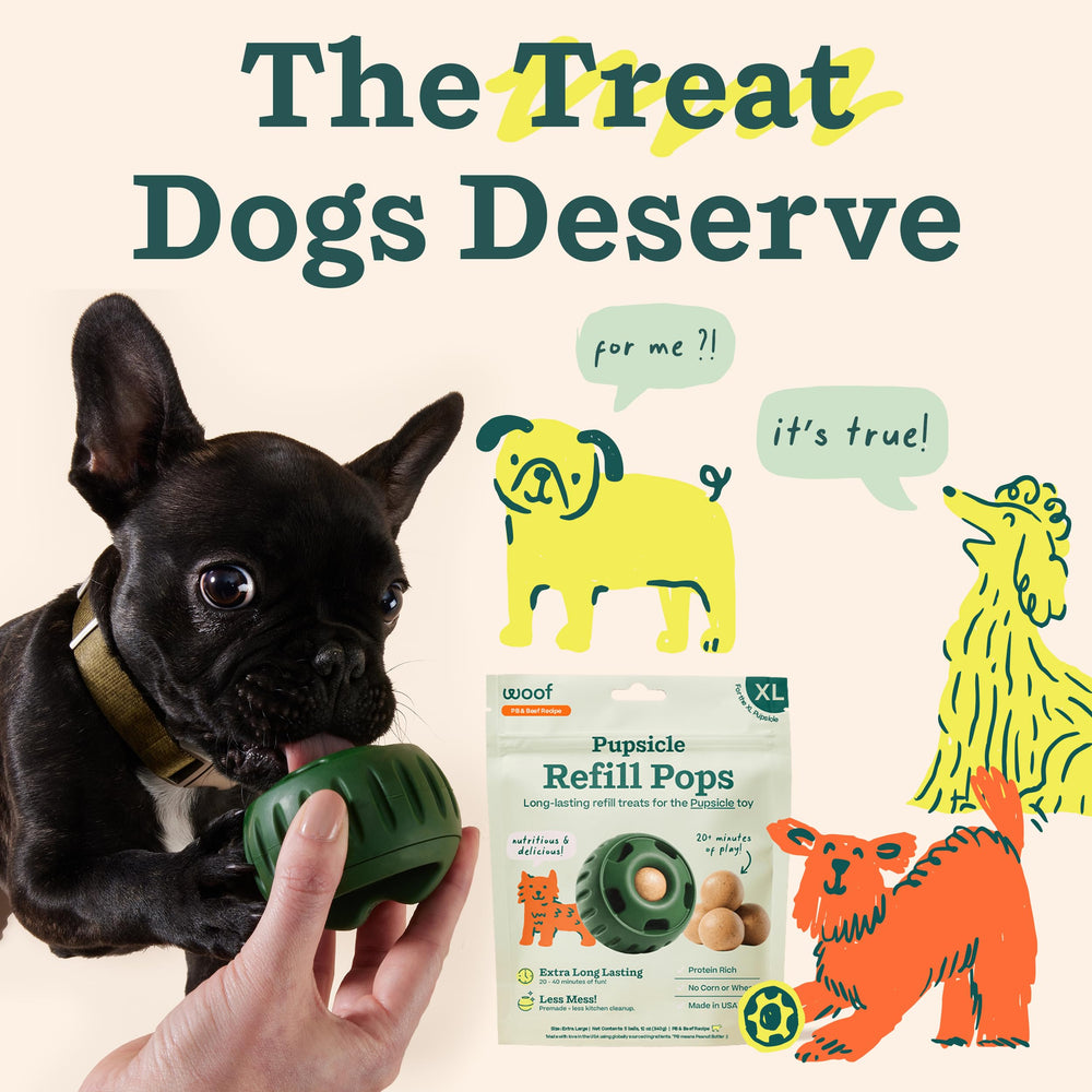 WOOF Pupsicle Refills made-in-USA badge communicates safe, high-quality production.
