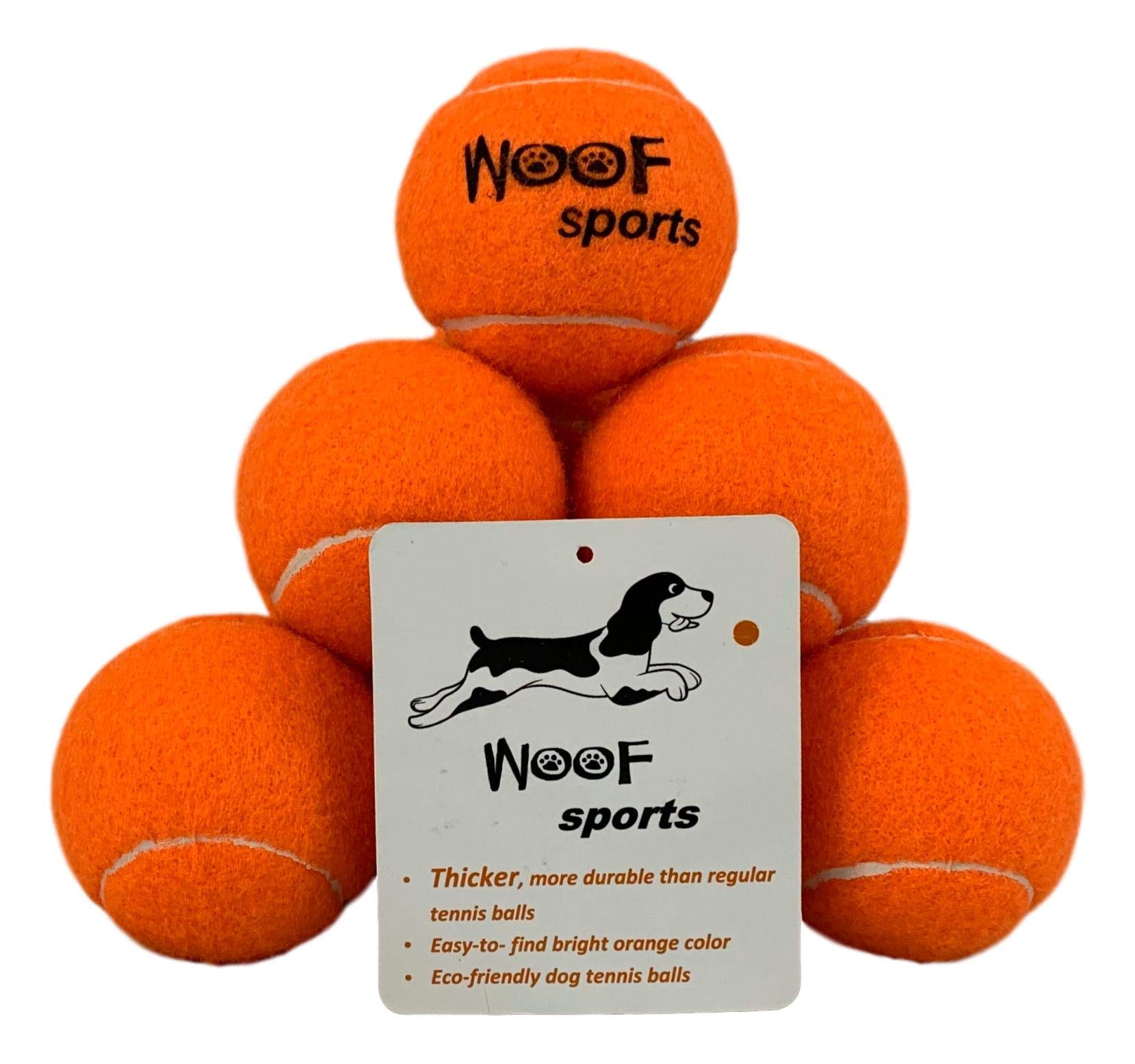 Woof Sports durable tennis balls, thicker design for longer chewing sessions.