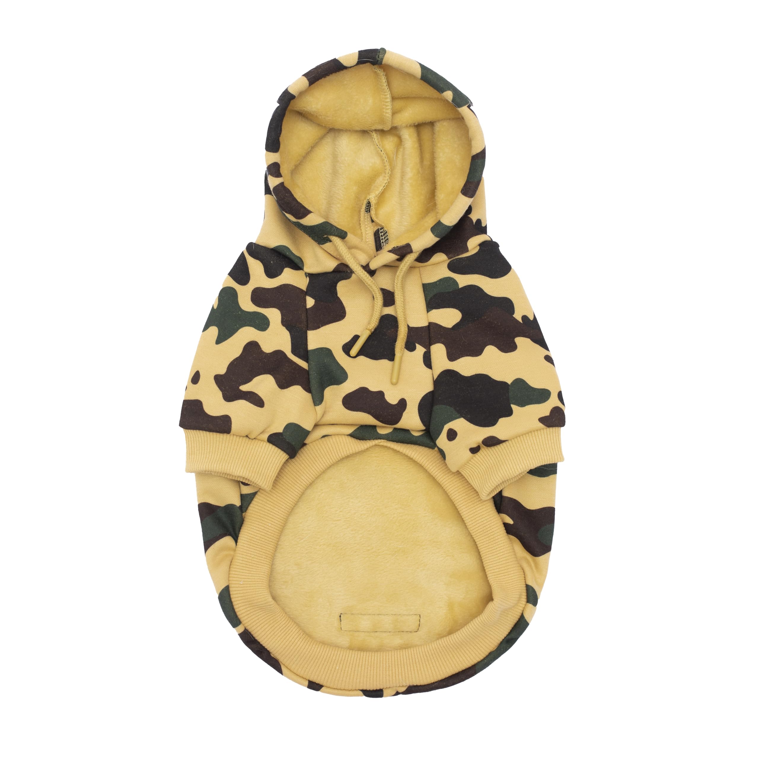 Woof Trails camo dog hoodie yellow XXL playful teddy bear motif with nature-inspired print