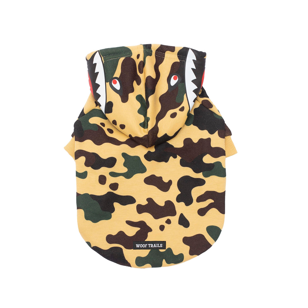 Woof Trails camo dog hoodie yellow XXL fleece lining boosts warmth without bulk
