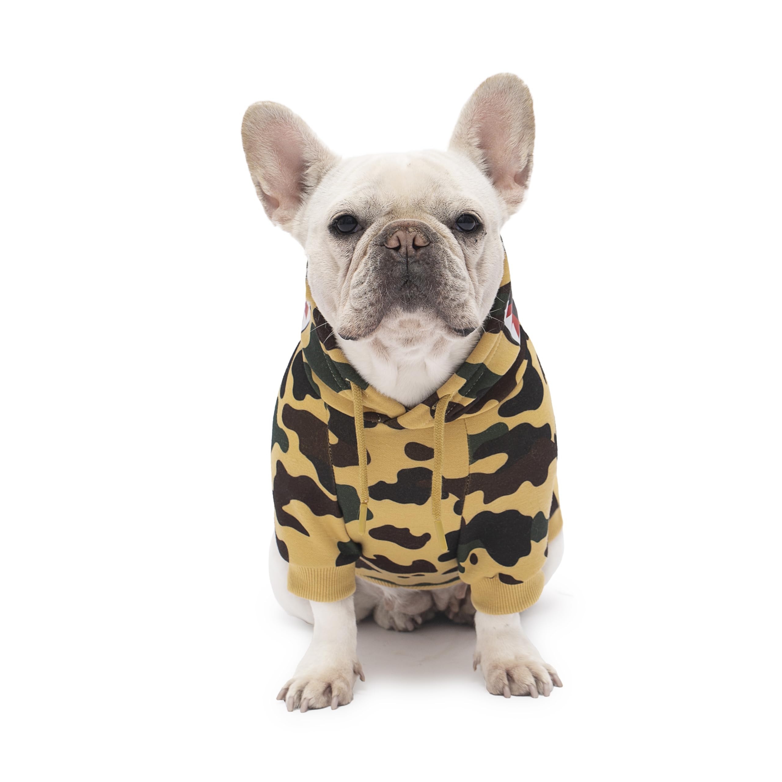 Woof Trails camo dog hoodie yellow XXL leash hole enables easy walks