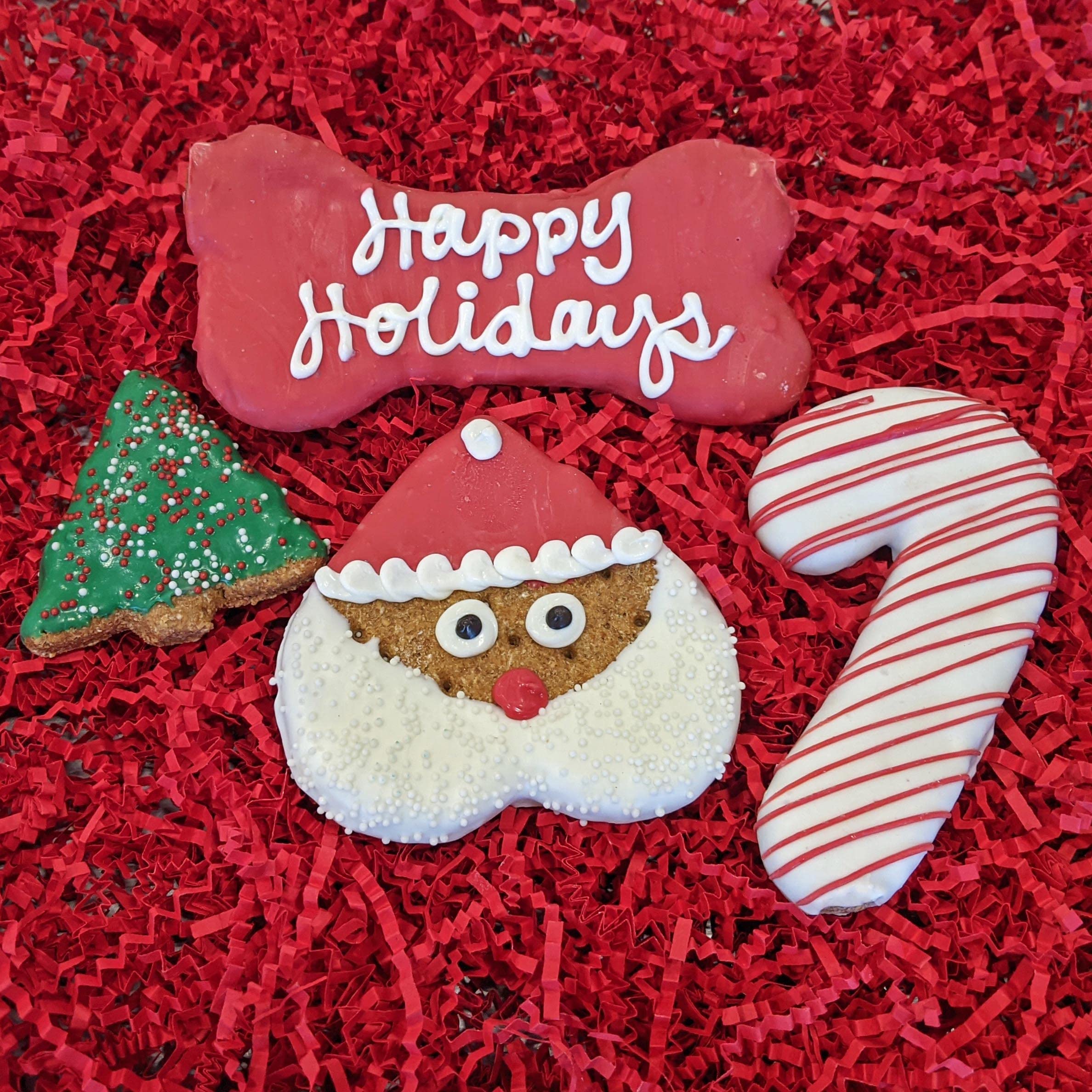 Woofables Christmas Treat Box with assorted biscuits ready for training and play