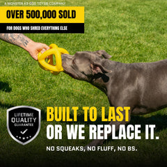 WoofBite heavy-duty industrial rubber construction withstands powerful chewers during fetch and tug