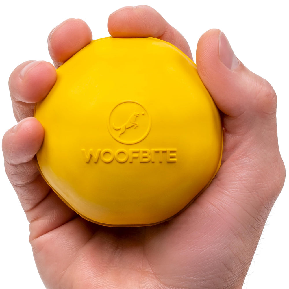 WoofBite indestructible ball front view for aggressive chewers with rugged durability