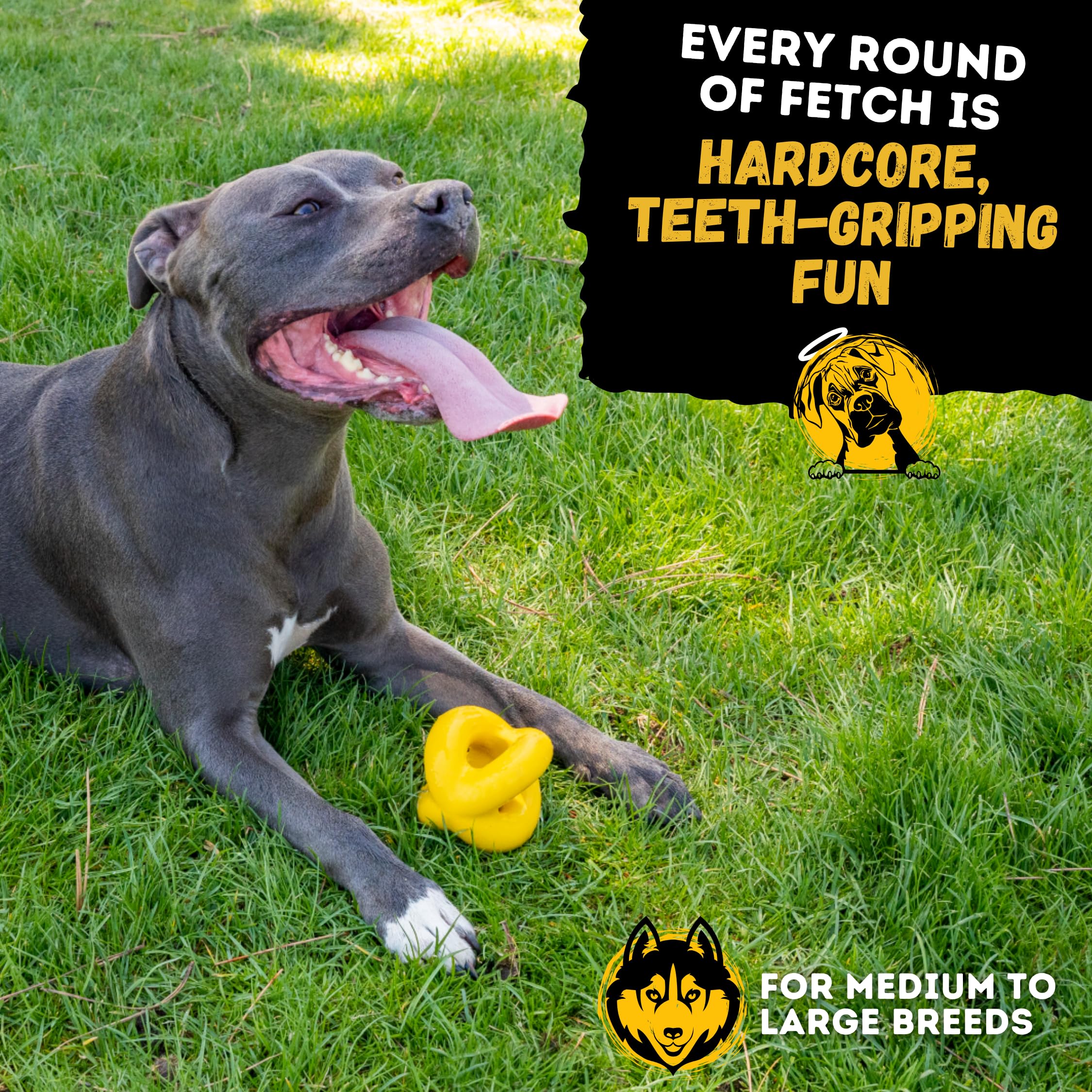 WoofBite Indestructible Dog Ball tested for durability against strong teething dogs.