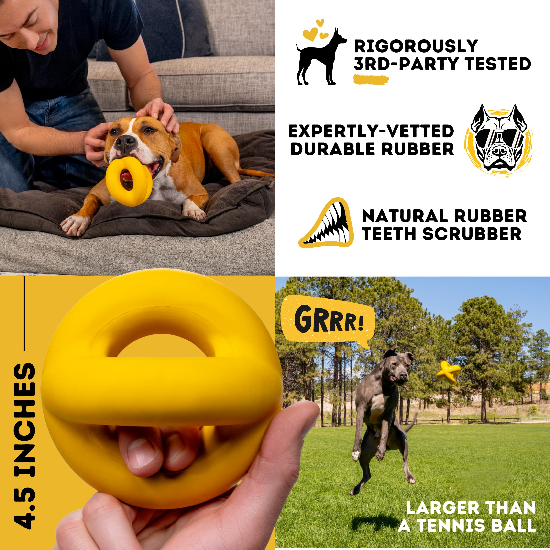 WoofBite Indestructible Dog Ball yellow color for high visibility during play.