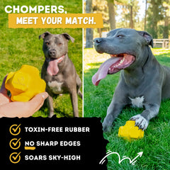 WoofBite Indestructible Jumping Jack Toy bright yellow color for visibility during play.