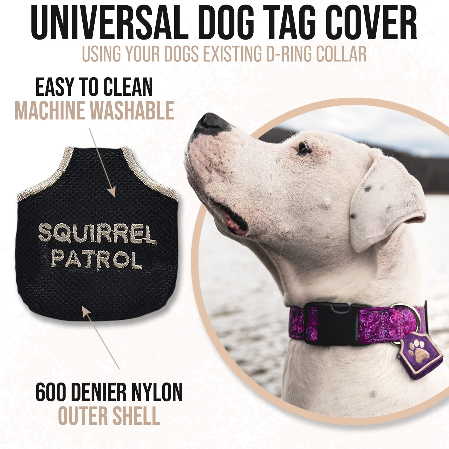 Woofhoof dog tag silencer with multiple tags visible and protected
