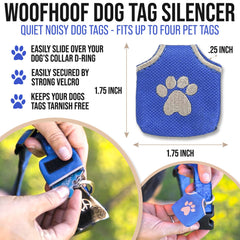 Woofhoof Dog Tag Silencer velcro-attachment demonstrates quick secure collar compatibility