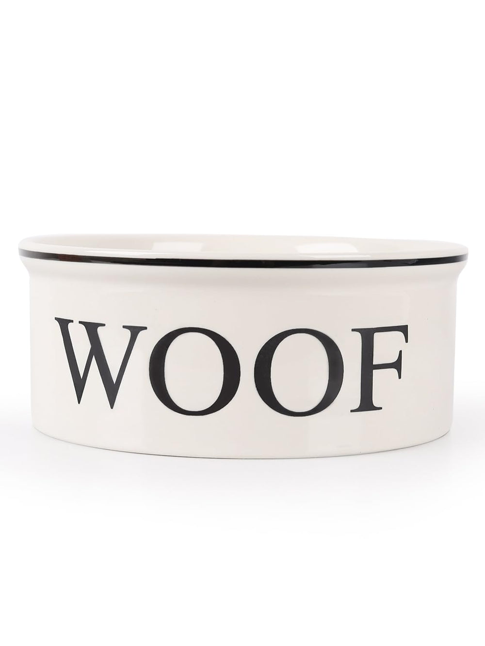 WoofinPets ceramic dog bowl beige 8-inch with bone pattern, sturdy for steady meals