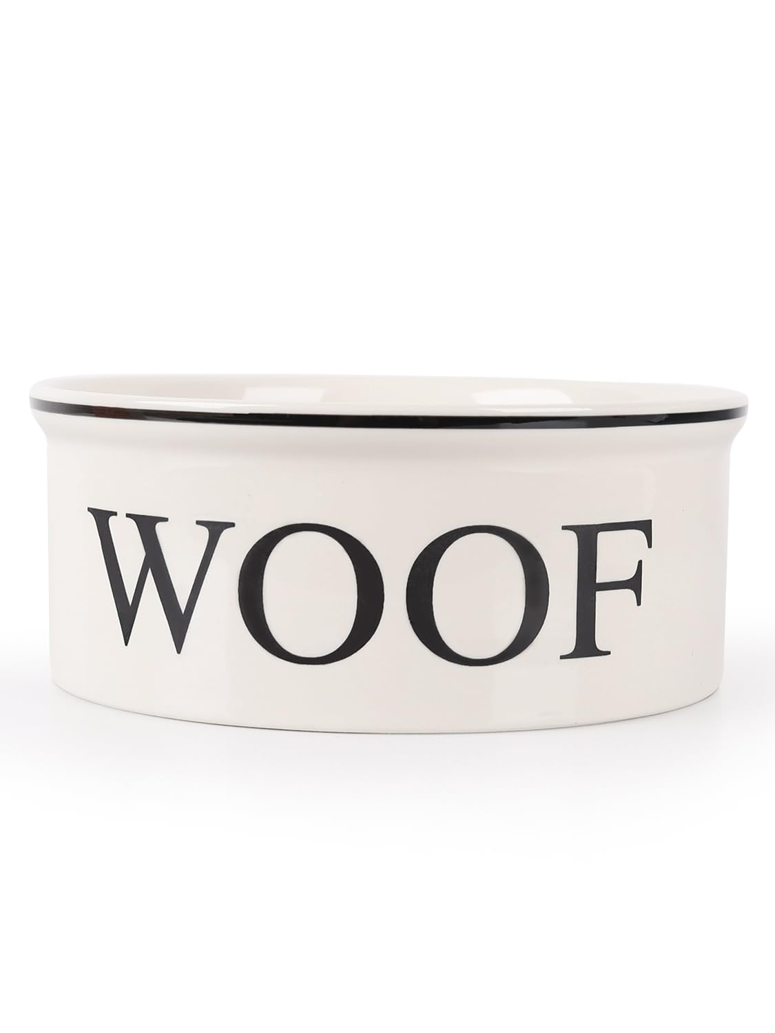 WoofinPets ceramic dog bowl beige 8-inch with bone pattern, sturdy for steady meals