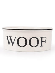 WoofinPets ceramic dog bowl beige 8-inch with bone pattern, sturdy for steady meals