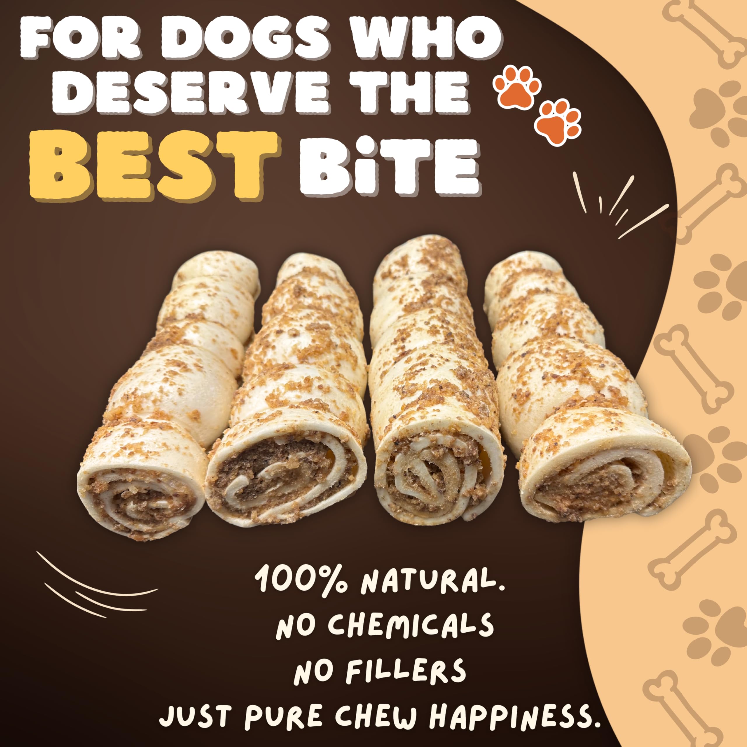 Woofley's Bully Dusted Beef Cheek Roll unwrapped shows natural texture for satisfying dental engagement.
