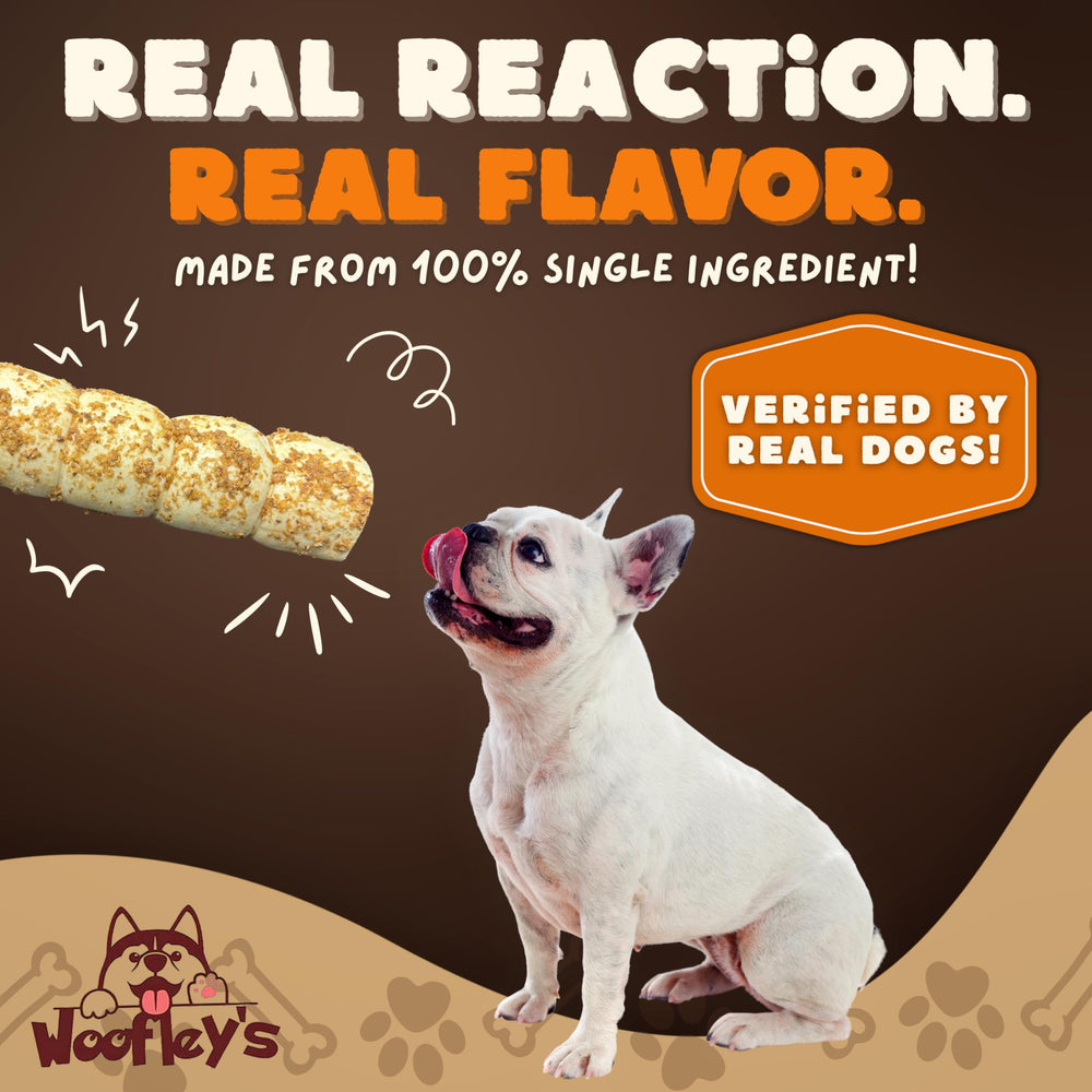 Woofley's Bully Dusted Beef Cheek Roll on shelf offers a natural, entertaining chew.