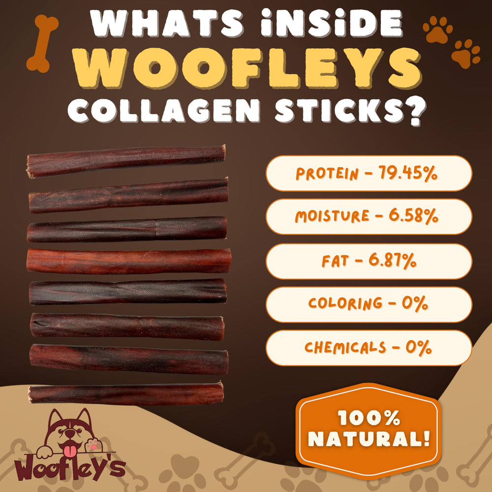 Woofley's collagen sticks for medium and large dogs on display.