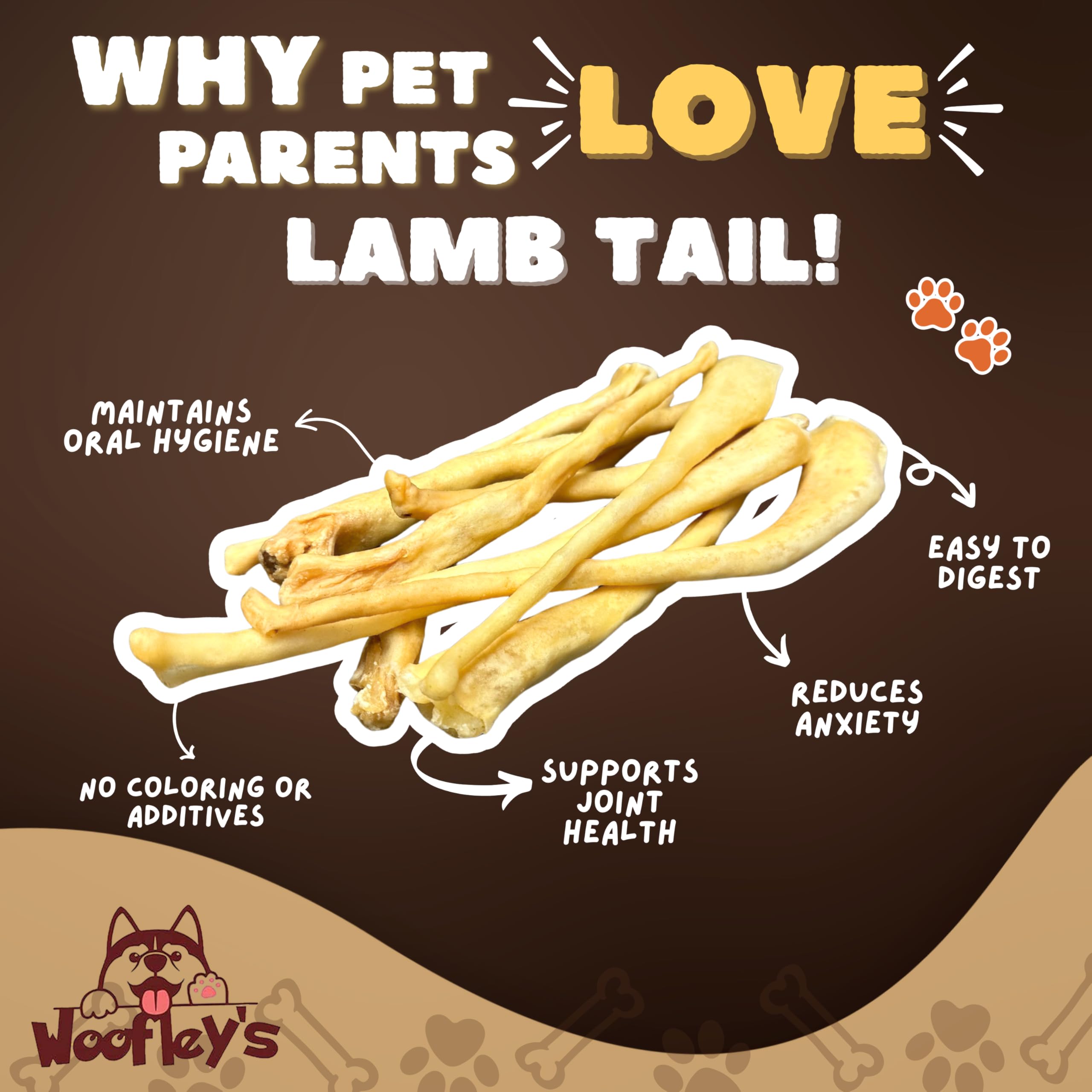 Woofley's Lamb Tail chew bite size for small dogs encourages safe manageable chews