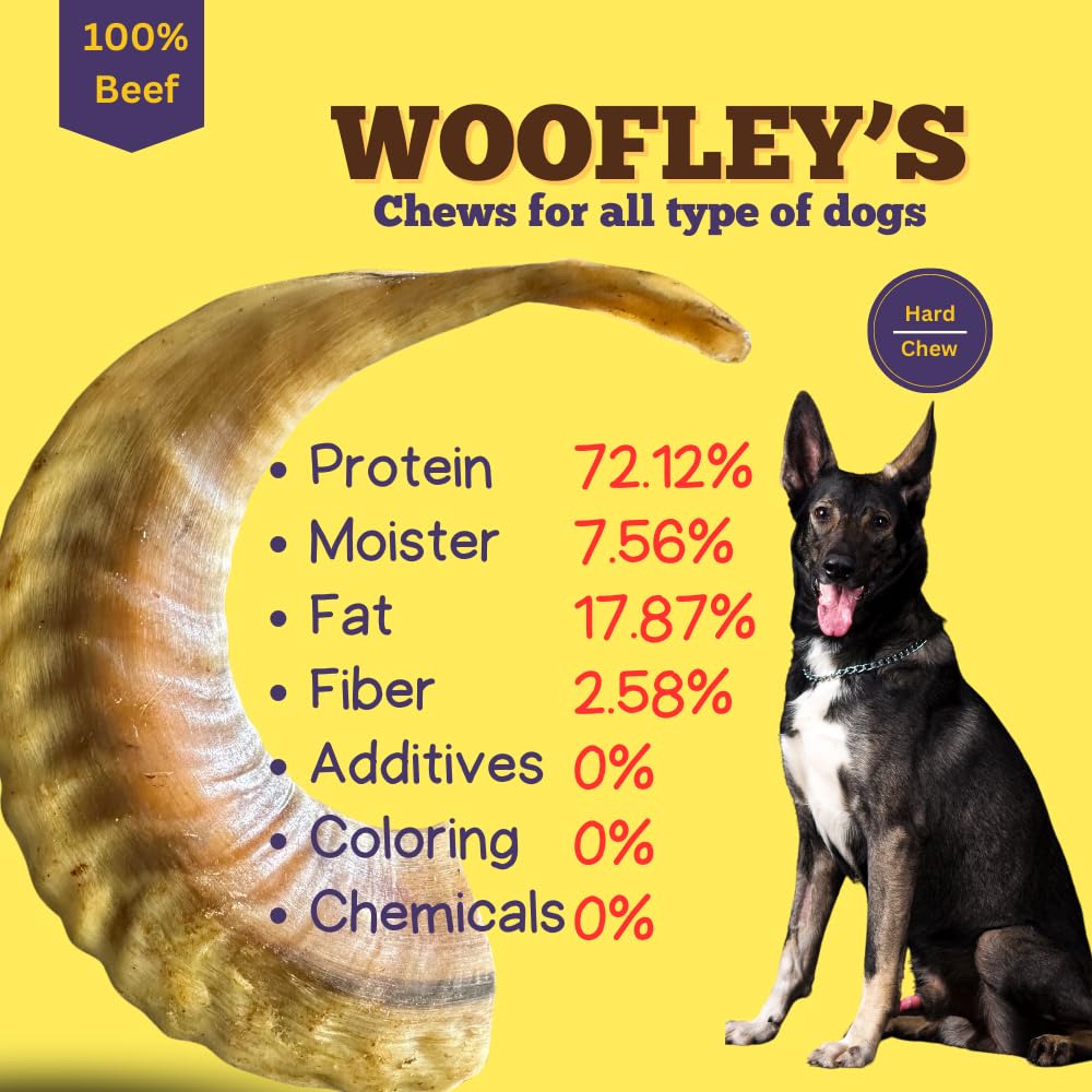Woofley's Lamb Horn chew offers dental-friendly chewing to help clean teeth.
