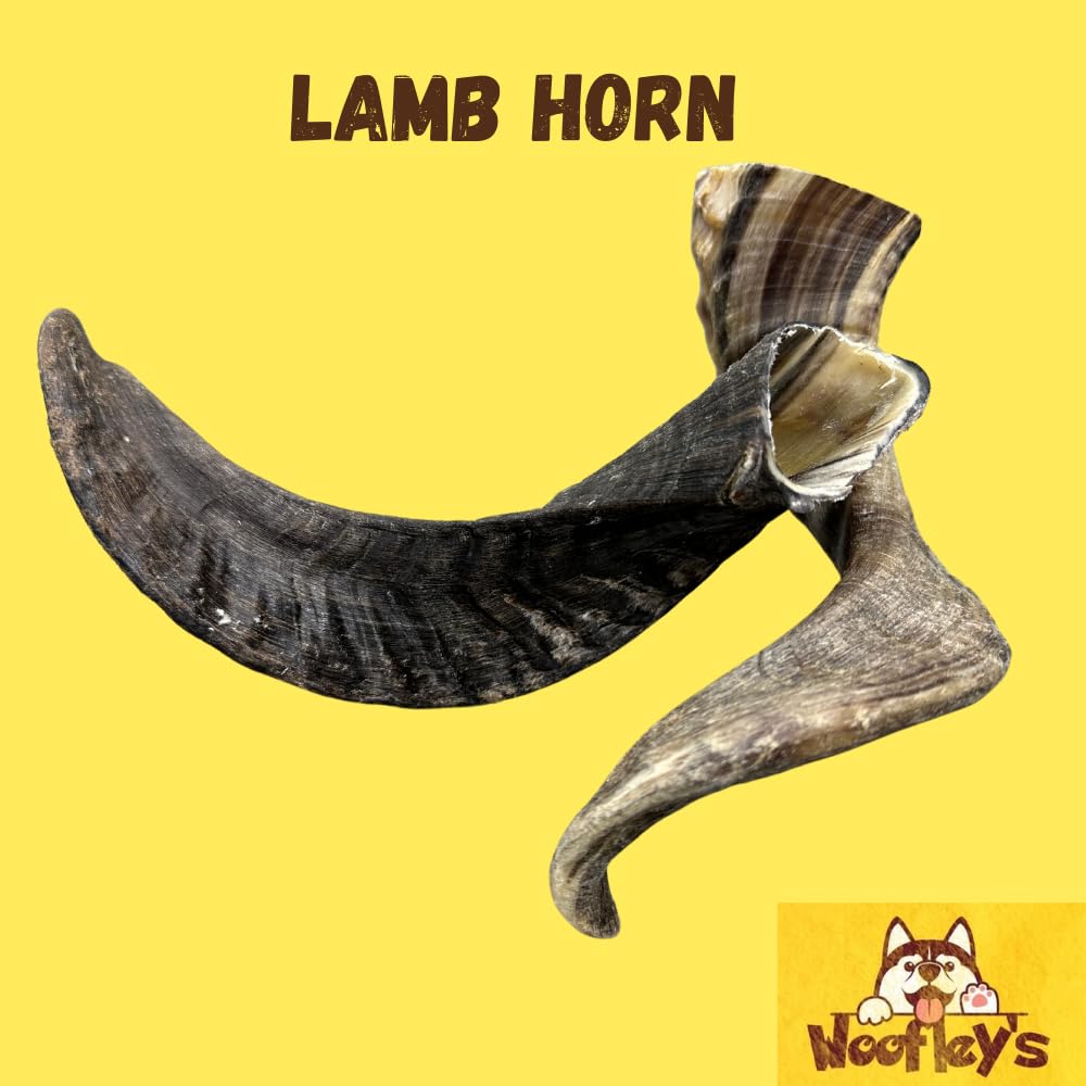Woofley's Lamb Horn chew close-up texture highlights rugged, long-lasting chewing.