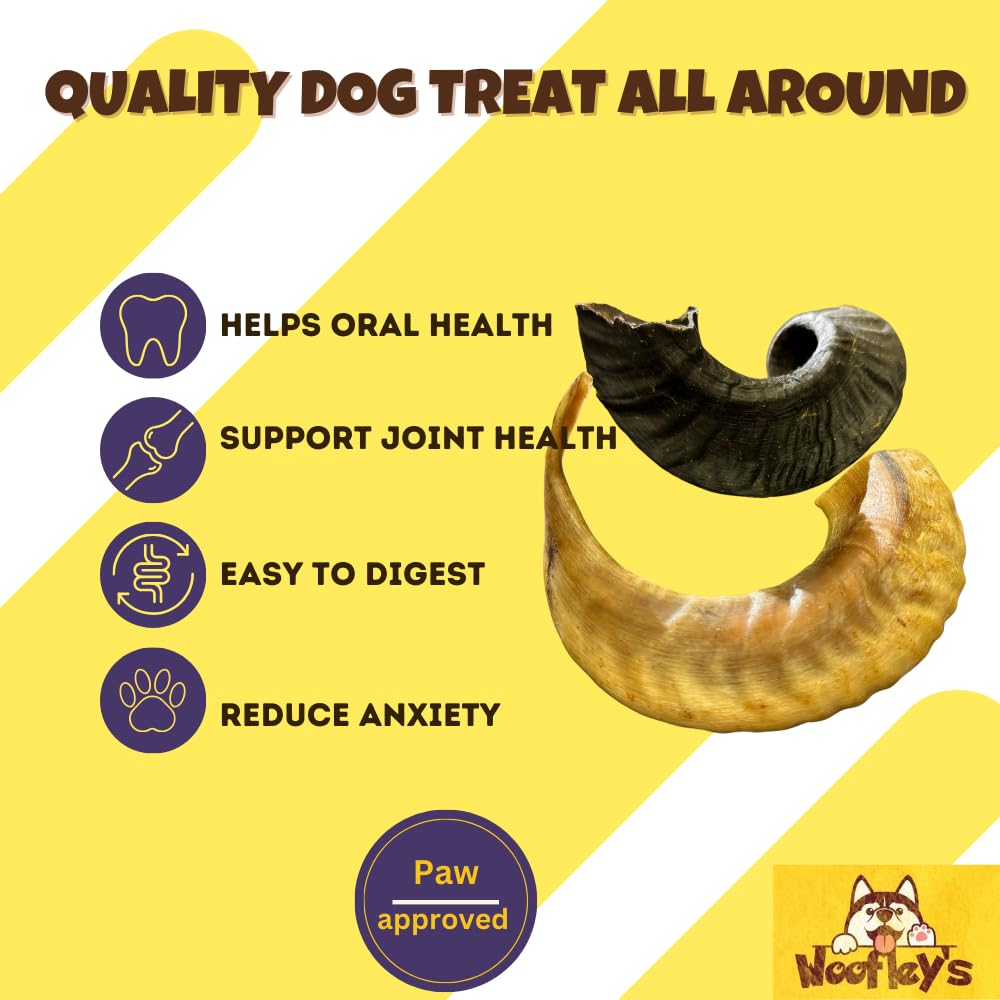 Woofley's Lamb Horn dog chews in a pack ready for extended play.