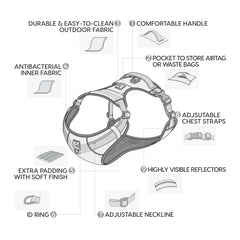 WOOFO harness shows silver ion inner fabric for skin friendly daily wear.