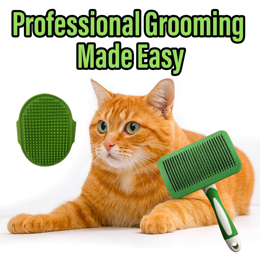 Woofs and Purs pet bath brush soft bristles for gentle baths.