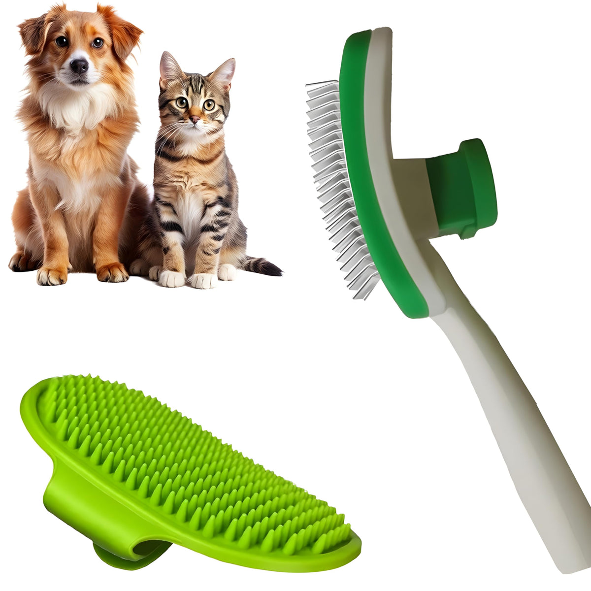 Woofs and Purs self-cleaning slicker brush release button eases shedding cleanup.