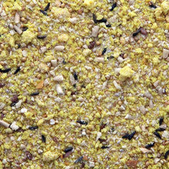 Wooge Higgins protein egg food served-bird demonstrates vitamin-rich formula for feather health.