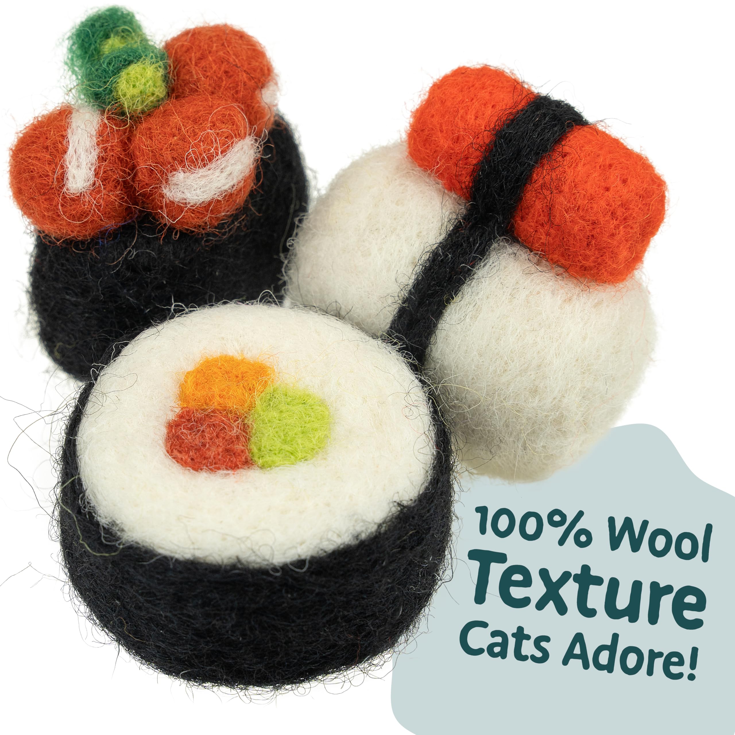 Woolbuddy Sushi Cat Toy Set small piece for kittens' play and retrieval.