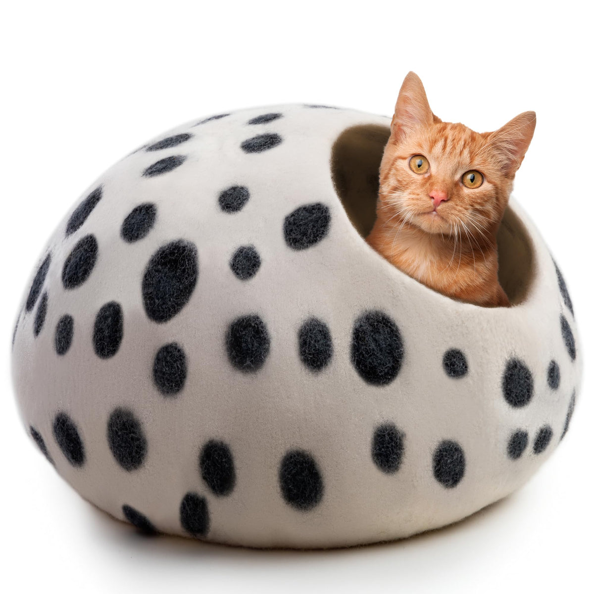 Woolygon Merino Wool Cat Cave Bed folded view shows a portable cozy hideaway.