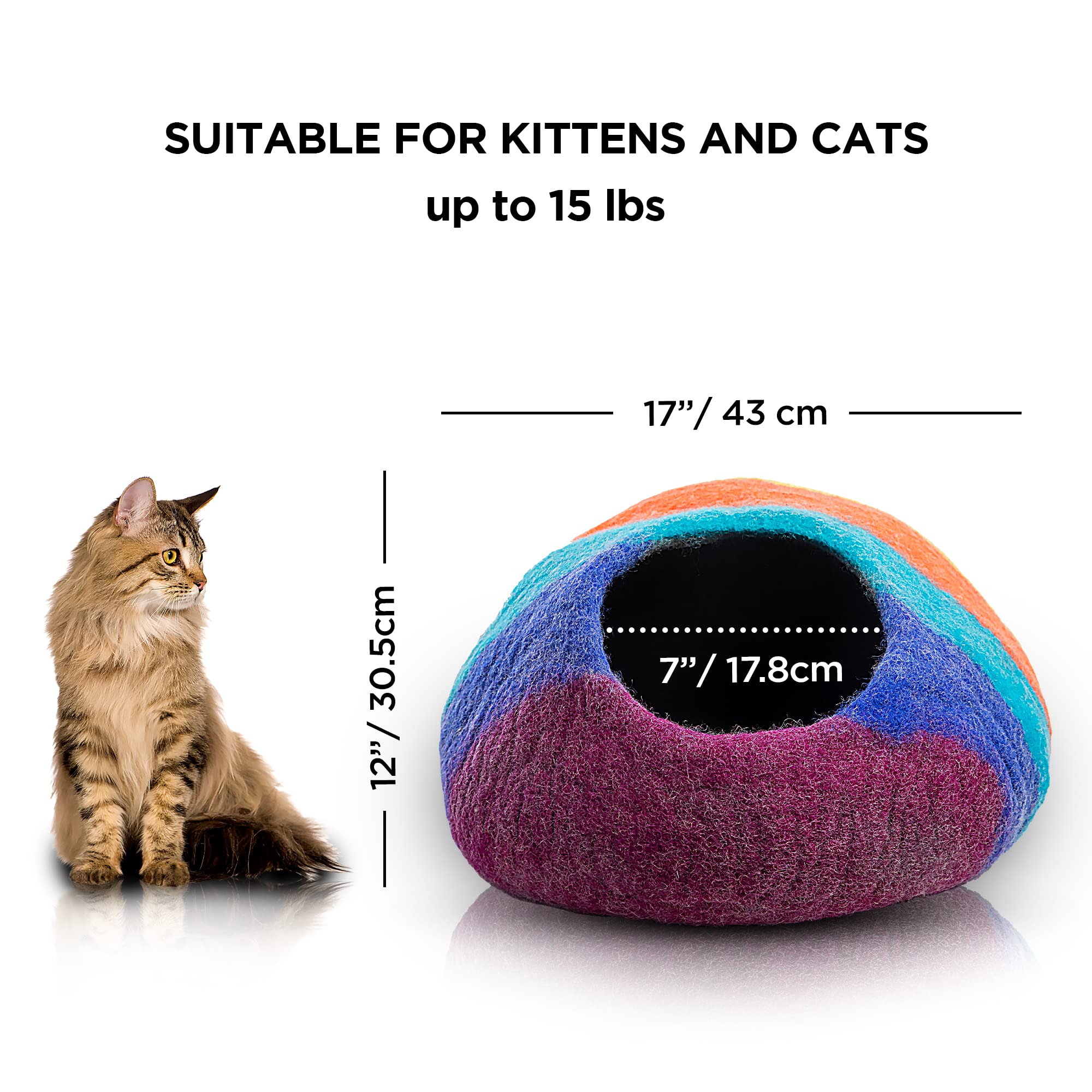 Woolygon Premium Felt Cat Cave Bed interior close-up highlights soft plush merino wool.