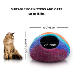 Woolygon Premium Felt Cat Cave Bed interior close-up highlights soft plush merino wool.