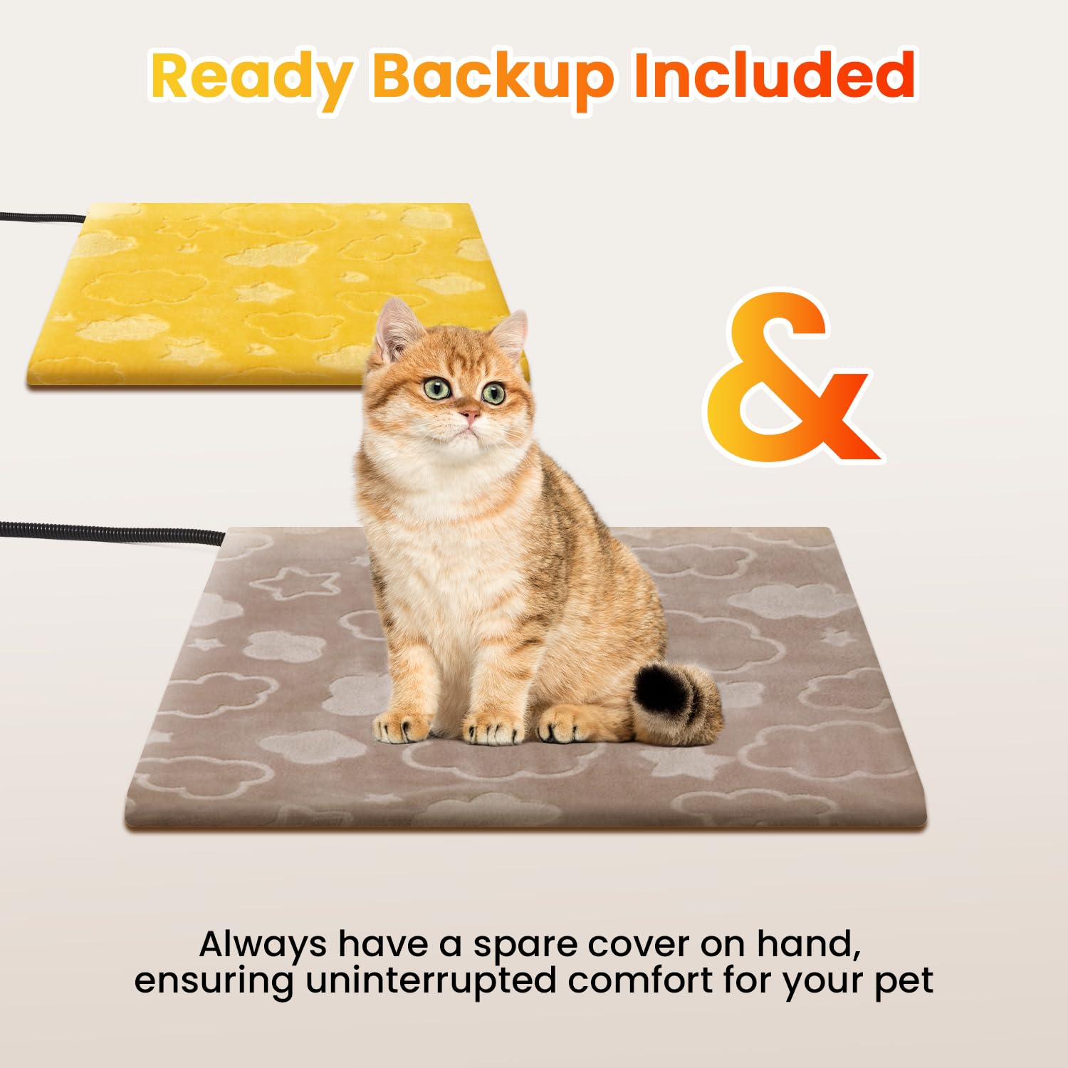 WOOMER heating pad with two removable covers highlights easy washing and rotation.