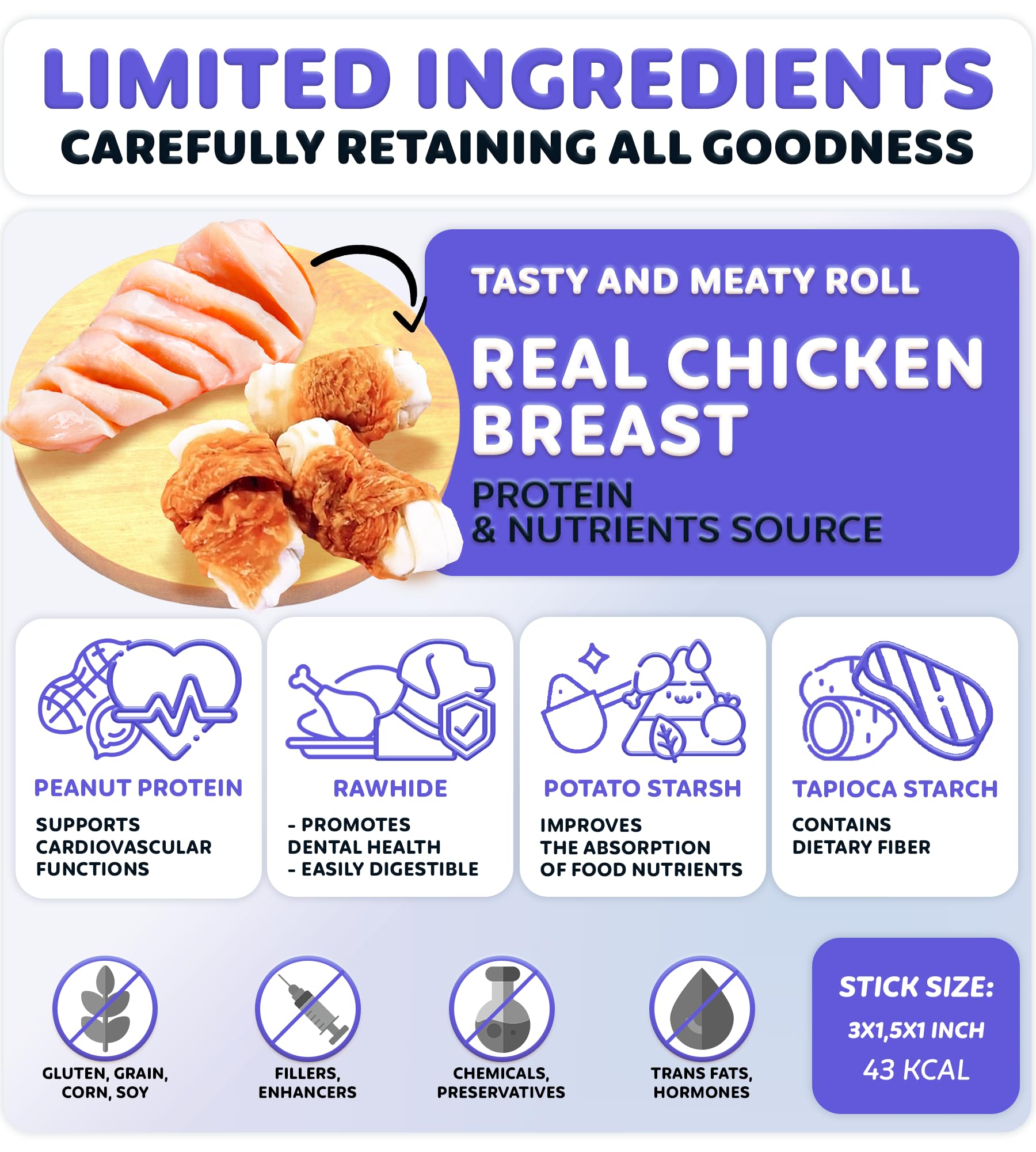 Wootsy Chicken Wrapped Knotted Rawhide Bones high-protein real chicken treat for dogs.