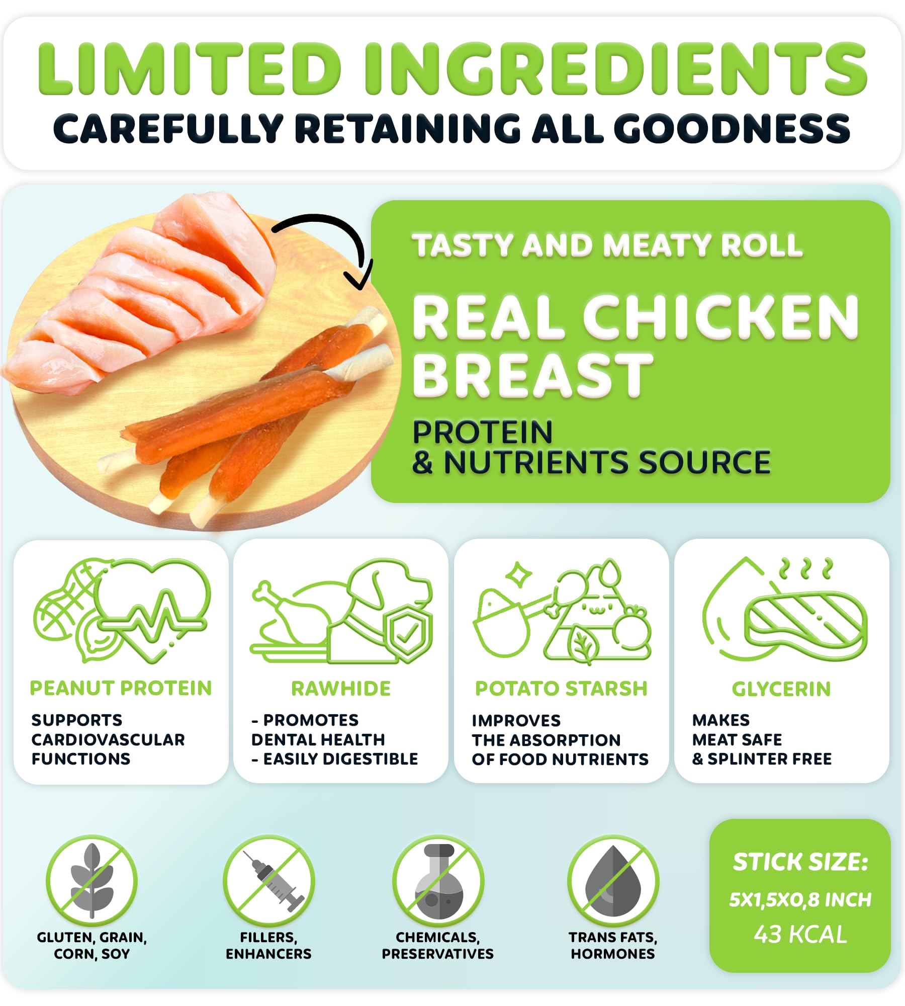 Wootsy Chicken Wrapped Rawhide Stick low-calorie treat supports portion control during training.