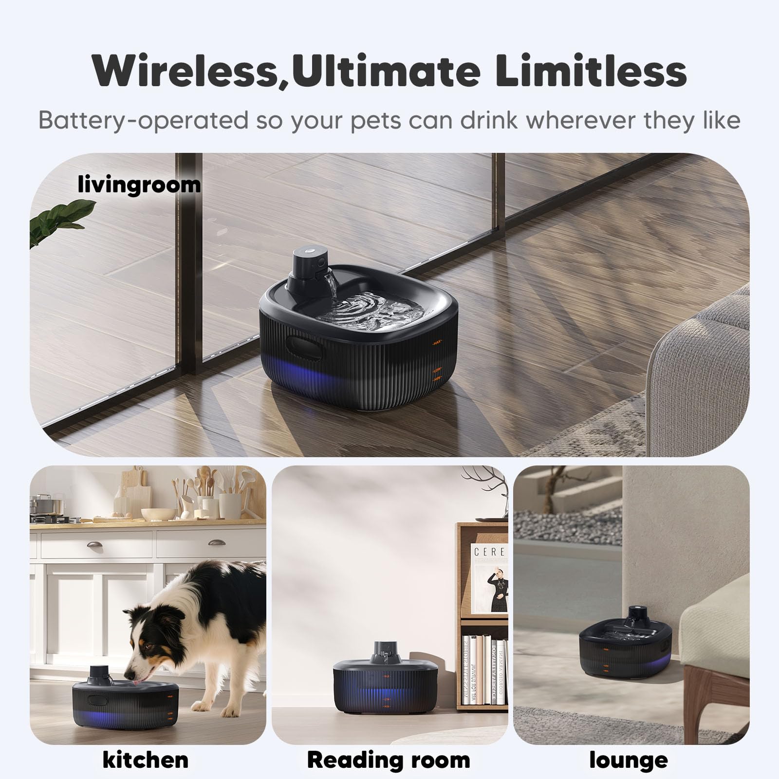 WOPET wireless dog fountain 6L capacity suits large dogs.