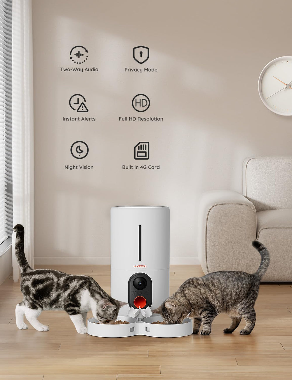 WOPET automatic feeder with portion-control dish for precise pet meals.