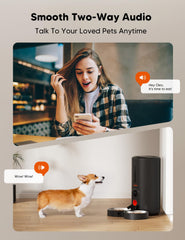 WOPET feeder two-pets mealtime scene with scheduled feeding.