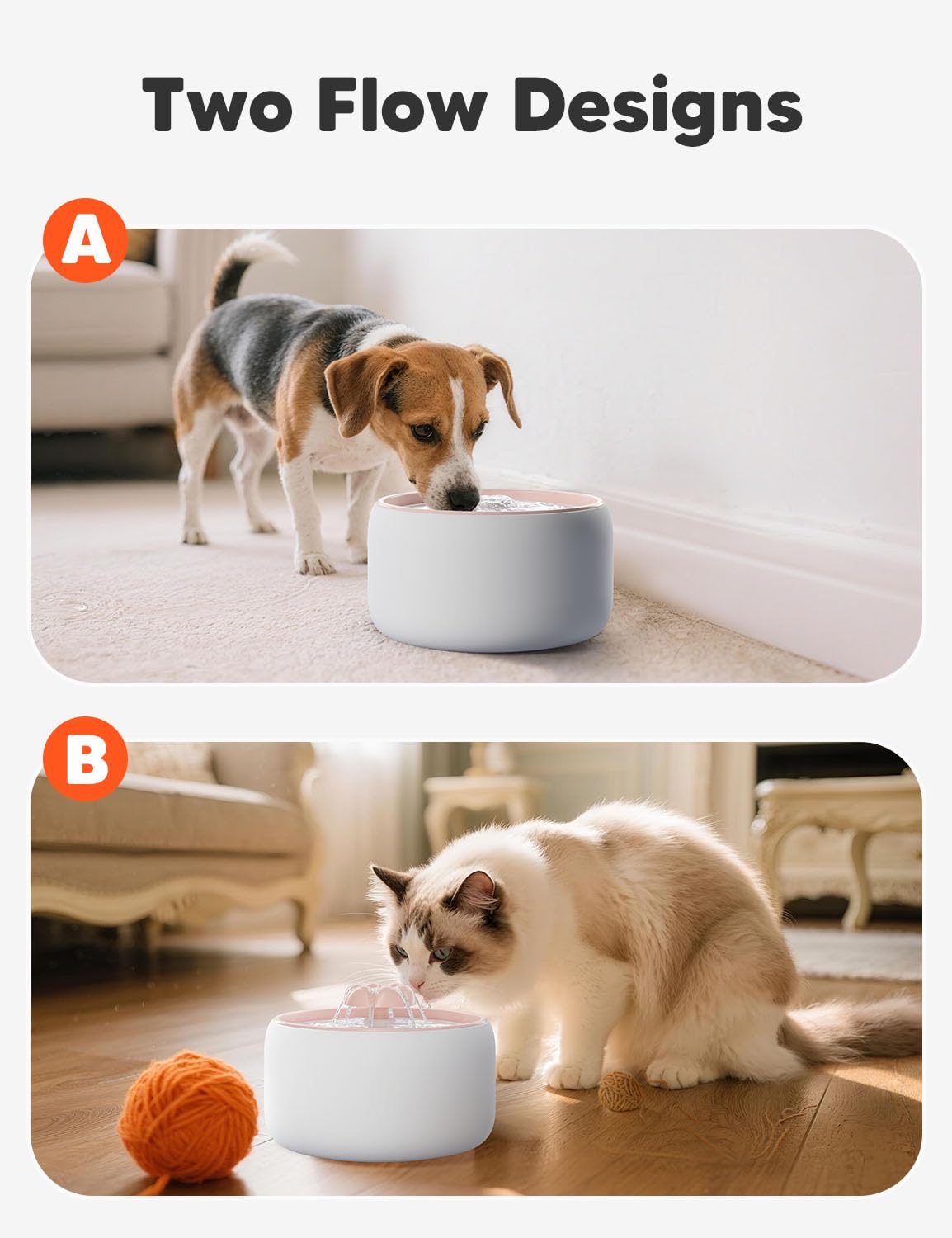 WOPET Ceramic Cat Water Fountain W03 Lite filter system, fresher tasting water